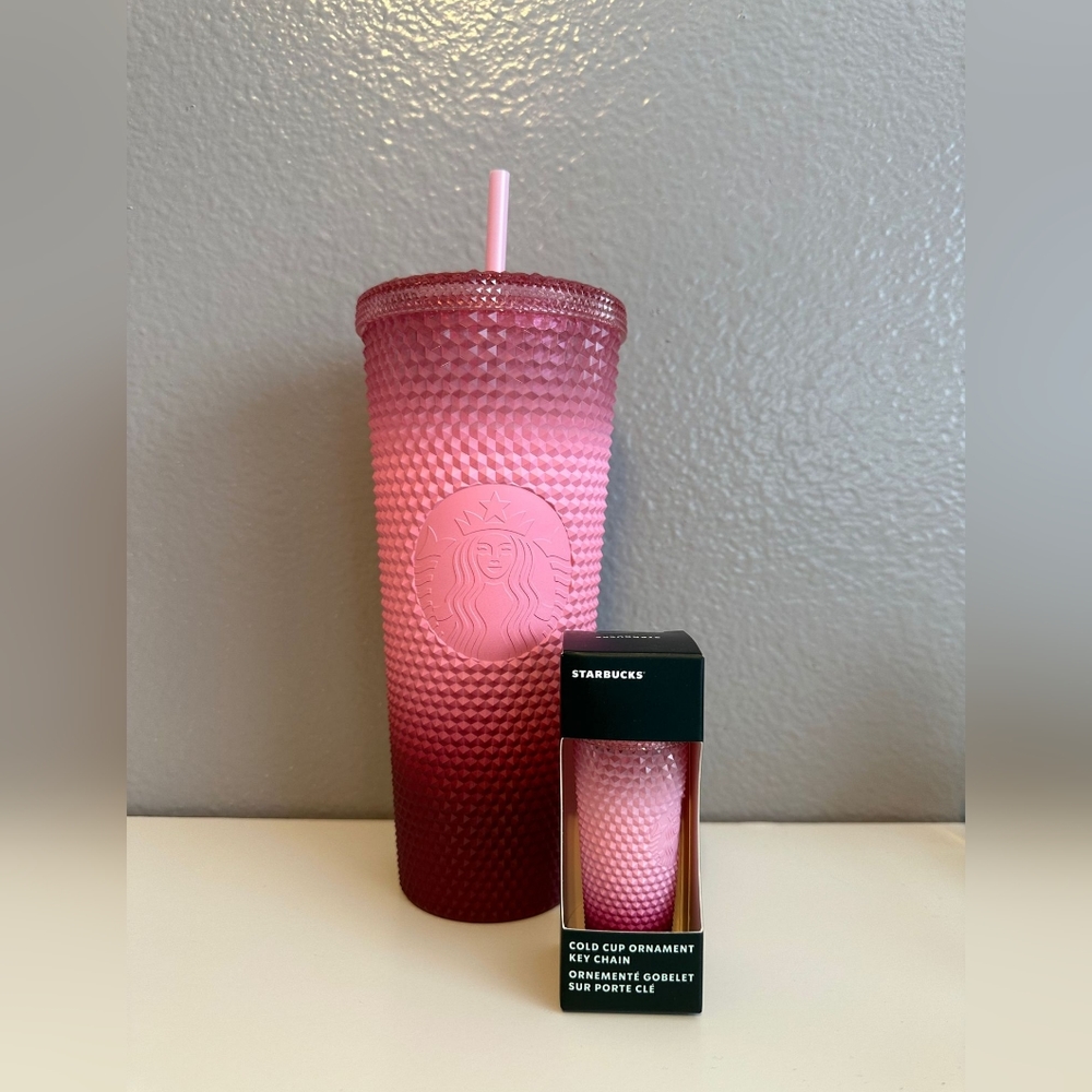 Starbucks Pink Gradient Ombre Jeweled Venti Tumbler, 24 oz with matching key cha